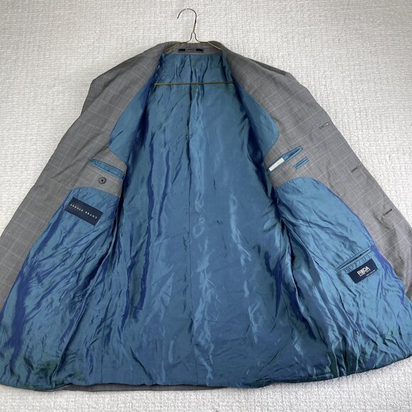 Arnold Brant Reda Super 120's Light Grey Blue Windowpane Blazer Jacket Read* - Picture 9 of 16